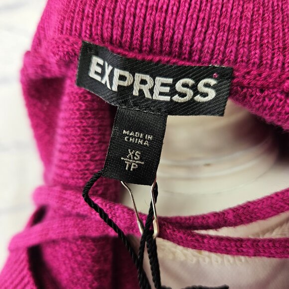 NWT Express Size XS Fuchsia Pink Cold Shoulder Laced Neckline Reversible Sweater - Picture 8 of 9